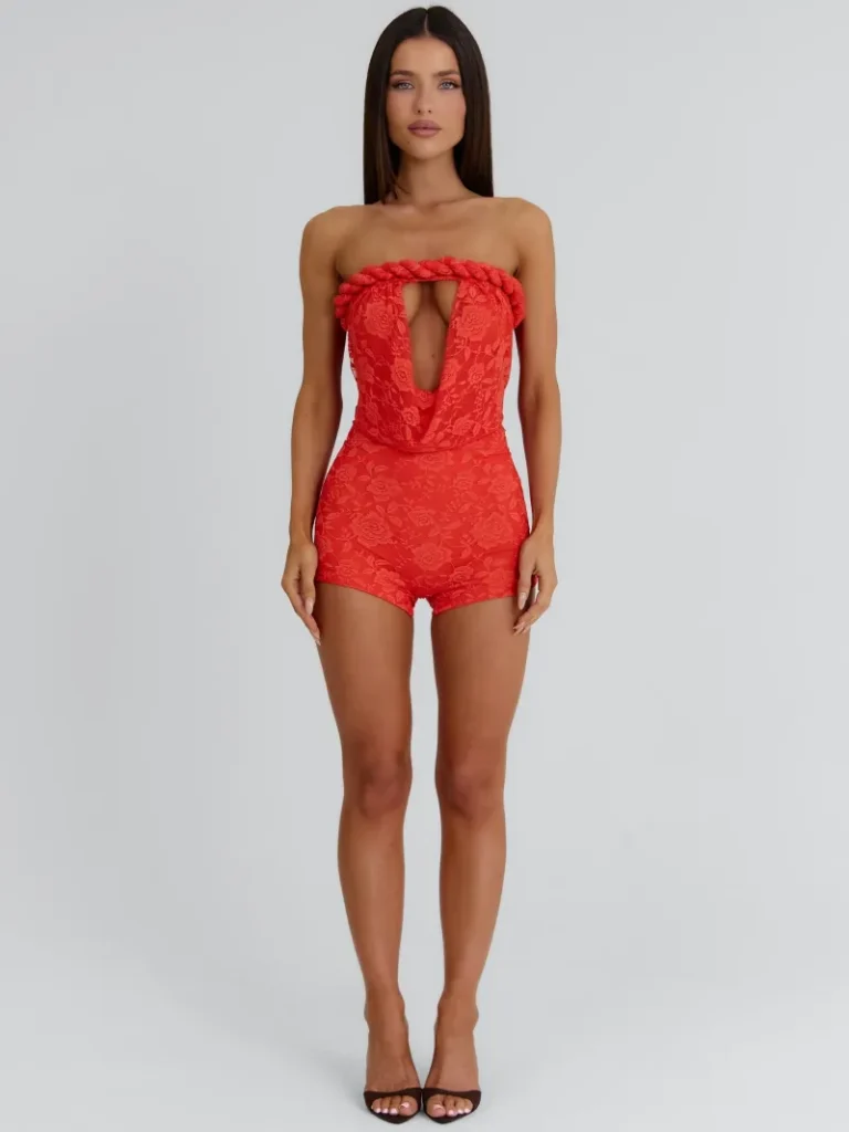 CORAL CUTOUT STRAPLESS PLAYSUIT