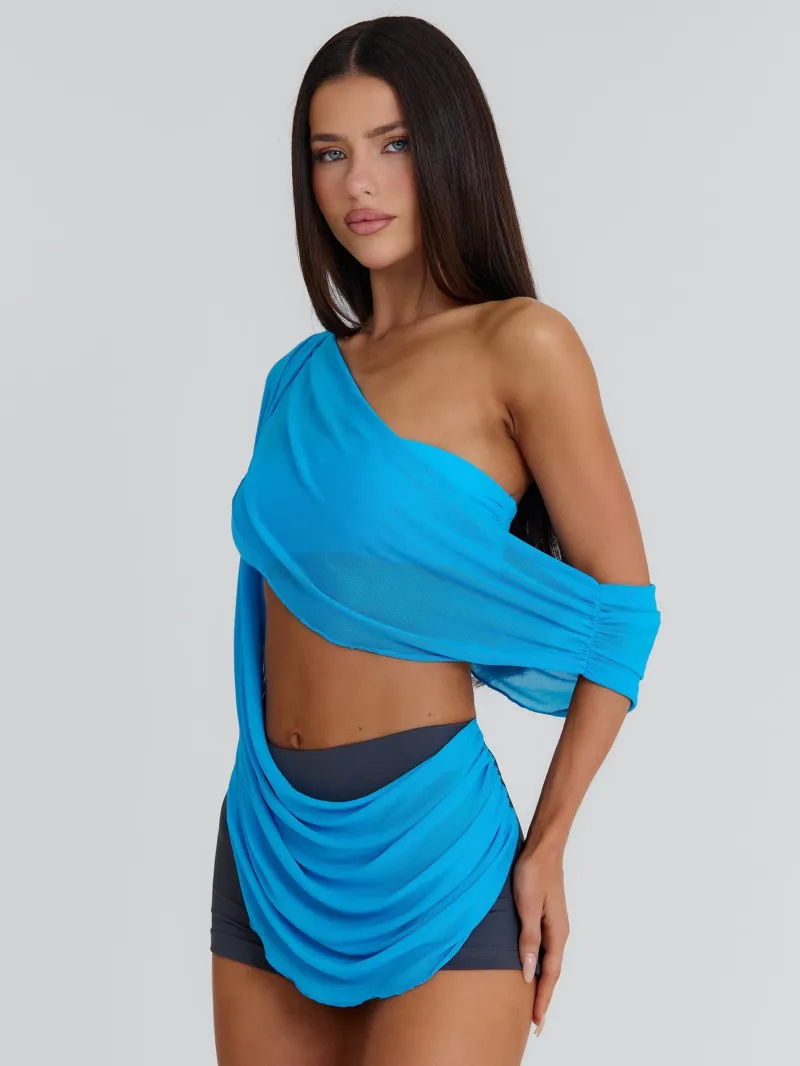 BLUE CUTOUT WRAP PLAYSUIT - Image 4