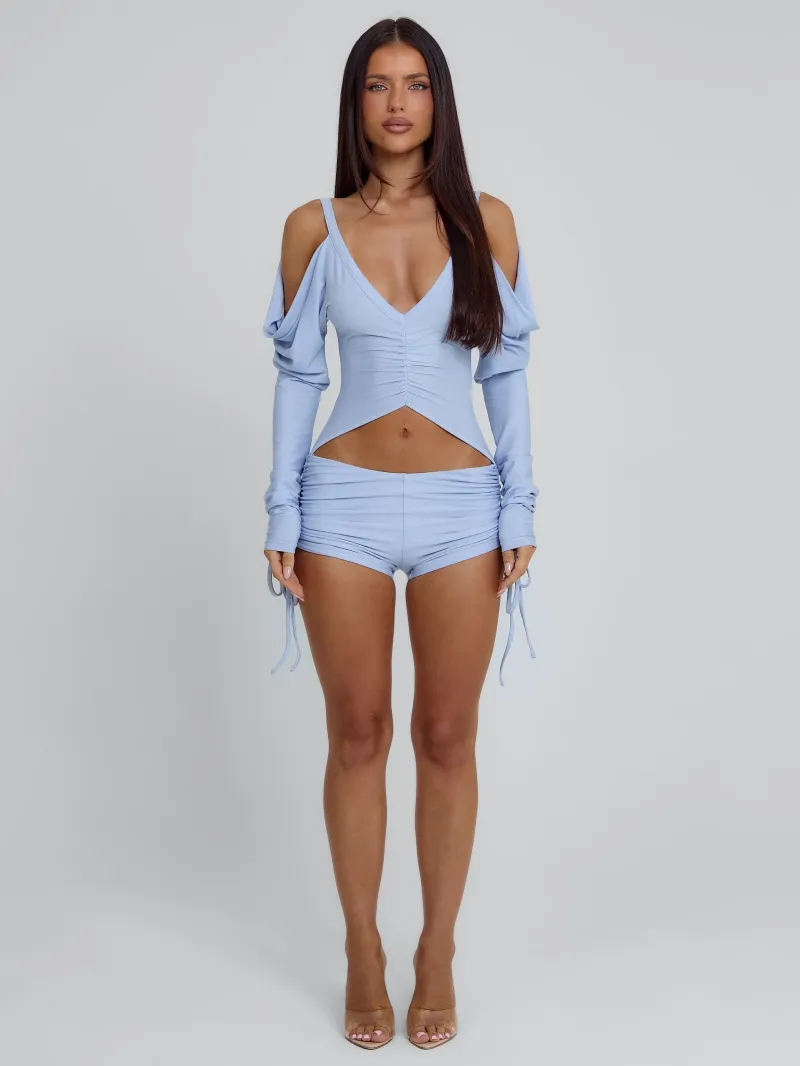 BLUE COLD SHOULDER CUTOUT PLAYSUIT - Image 5