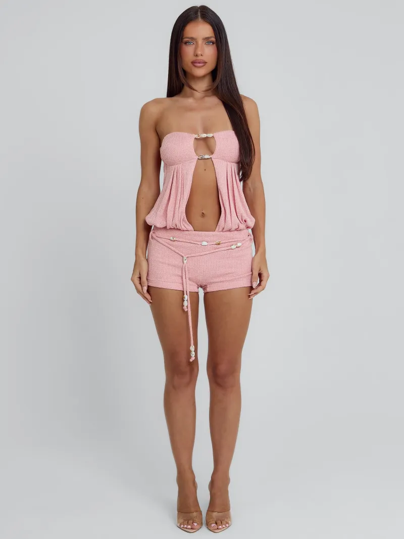 PINK CUTOUT BEADED PLAYSUIT - Image 4