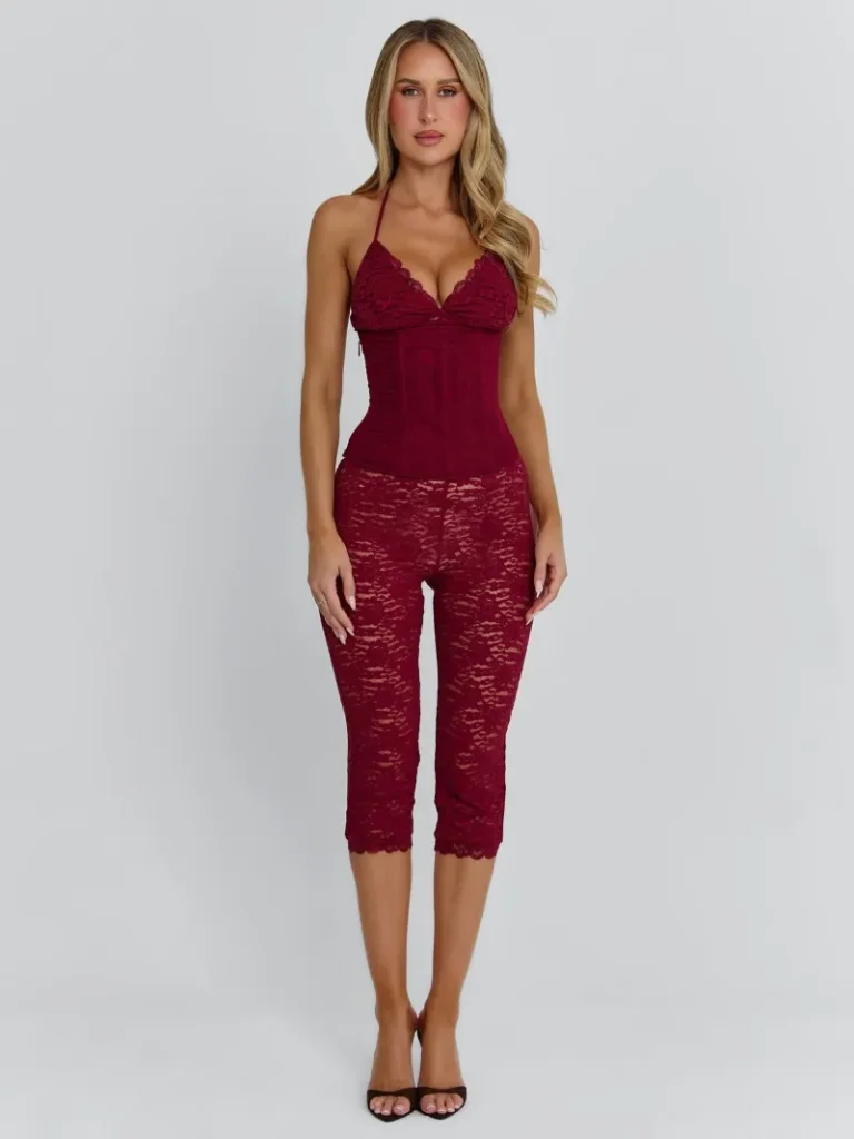 BURGUNDY HALTER TIE DETAIL PLAYSUIT